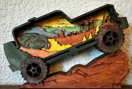 3D Art Jeep on Rock